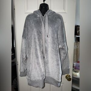 Aerie Faux Fur Oversized Full Zip Gray Hoodie